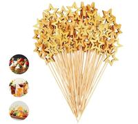 Aribliseza Brochettes Fingerfood 100 Pièces, 5,2 Pouces Étoile Dorée Cure-Dents Cocktail en Bambou, Décoratifs pour Amuse-Gueules, Brochettes pour Boissons, Fruits et Plateaux de Charcuterie