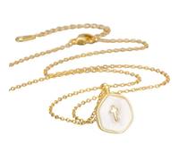 Aribliseza Collier Femme en Or, chaîne croix plaquée or 14 carats avec disque blanc nacré, nouveau collier à la mode et exquis (2026), pendentif chrétien raffiné, porte-bonheur, bijou religieux