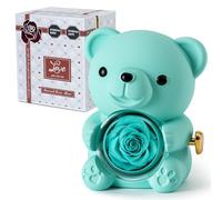 Ariceleo Ours en Rose Bleu Clair avec Rose Éternelle - Fleurs Réelles et Collier en Forme de Cœur - Coffret Gris Élégant - Idée Cadeau pour Saint-Valentin, Fête des Mères, Mariage, Anniversaire