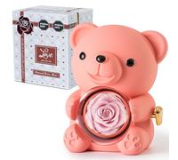 Ariceleo Ours en Rose Rose avec Rose Éternelle - Fleurs Réelles et Collier en Forme de Cœur - Coffret Gris Élégant - Idée Cadeau pour Saint-Valentin, Fête des Mères, Mariage, Anniversaire