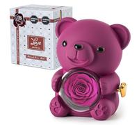 Ariceleo Ours en Rose Violet avec Rose Éternelle - Fleurs Réelles et Collier en Forme de Cœur - Coffret Gris Élégant - Idée Cadeau pour Saint-Valentin, Fête des Mères, Mariage, Anniversaire