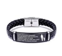 ARICHDUDE Bracelet « To My Son » de Mum Dad, bracelet inspirant en cuir tressé et acier inoxydable, cadeau pour fils de maman papa, Silver, Pas de gemme