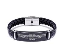 ARICHDUDE Bracelet « To My Son » de Mum Dad, bracelet inspirant en cuir tressé et acier inoxydable, cadeau pour fils de maman papa, Black, Pas de gemme