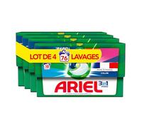 Ariel 3en1 PODS, Lessive Liquide Capsules, 76 Lavages (4x19 Tablettes), Couleur Défense, Élimine Les Taches Incrustées, Même Après 7 Jours, Impeccable Même En Cycle Court Et Froid, Fabriqué En France