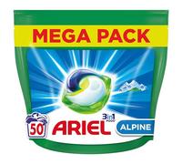 Ariel 3en1 PODS Lessive Liquide En Capsules 50 Lavages, Alpine, Élimine Les Taches Incrustées, Même Après 7 Jours, Impeccable Même En Cycle Court Et À Froid, Fabriqué En France