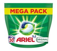 Ariel 3en1 PODS Lessive Liquide En Capsules 50 Lavages, Original, Élimine Les Taches Incrustées, Même Après 7 Jours, Impeccable Même En Cycle Court Et À Froid, Fabriqué En France