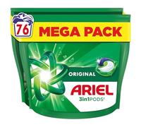 Ariel 3en1 PODS Original, 76 Lavages, Lessive Capsules Liquide, Élimination Impeccable Des Taches en Un Seul Lavage, Efficace Même à Froid, Préserve les Tissus, Fabriquée en France