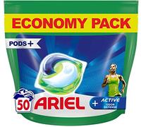 Ariel All-in-1 Pods Lessive Capsules, 50 Lavages, Active, Élimine les Taches et les Odeurs Tenaces