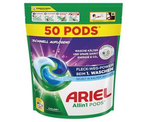 Ariel Allin1 PODS Lessive Liquide Capsules 100 Lavages Color+ Fleck-Weg-Power dès le 1er lavage, même à l'eau froide
