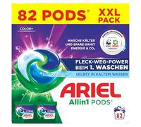 Ariel Allin1 PODS Lessive Liquide Capsules 82 Lavages Color+ Fleck-Weg-Power dès le 1er lavage, même à l'eau froide