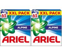 Ariel Alpine, Lessive en Poudre, 65 Lavages (3.7kg), Action Détachante En 1 Seul Lavage, Dissolution Rapide Même à Froid, Fabriqué en France (Lot de 2)