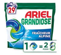 Ariel Grandiose PODS Fraîcheur Alpine, 29 Lavages, Lessive Capsules 2X Action Détachante et Anti-Odeur, Efficace Même à Froid, Pour Lessives Mixtes et Taches Tenaces, Fabriquée en France