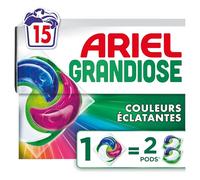 Ariel Grandiose PODS, Lessive Liquide En Capsules 15 Lavages, Couleurs Éclatantes 2 X Action Détachante et Anti-Odeur