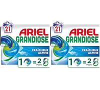 Ariel Grandiose PODS, Lessive Liquide En Capsules 21 Lavages, Fraîcheur Alpine 2 X Action Détachante et Anti-Odeur (Lot de 2)