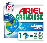 Ariel Grandiose PODS, Lessive Liquide En Capsules 21 Lavages, Fraîcheur Alpine 2 X Action Détachante et Anti-Odeur