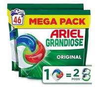 Ariel Grandiose PODS Original, 46 Lavages, 2X Action Détachante et Anti-Odeur, Dissolution Rapide Même à Froid, Économisez 60% d'Électricité, Pour Lessives Mixte et Taches Tenaces, Fabriquée en France
