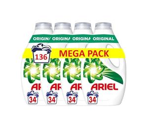Ariel Lessive Liquide, 4 x 34 Lavages, Original, Impeccable Même En Cycle Court Et À Froid, Fabriqué En France