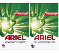 Ariel Lessive Poudre Dissolution Rapide 2.2kg, 40 Lavages, Original, Avec technologie anti-résidu, élimine les taches en 1 seul lavage (Lot de 2)