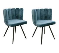 ARIEL Lot de 2 Chaises velours bleu canard - Pieds métal