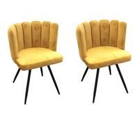 ARIEL Lot de 2 Chaises velours - Jaune - Pieds métal