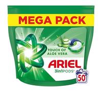 Ariel Pods 3en1, Lessive en Capsules, 50 Lavages, Avec Une Touche d’Aloe Vera, Action Détachante En 1 Seul Lavage, Dissolution Rapide Même à Froid, Fabriqué en France