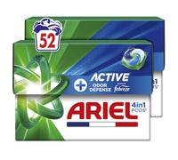 Ariel PODS 4en1 +Active Lessive en capsule 52 lavages | 52 lavages (2x26). Élimine les taches incrustées depuis 7 jours. Dissolution rapide même à froid. Fabriqué en France.