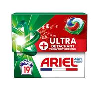 Ariel PODS 4en1 et Ultra Détachant, Lessive en Capsule, 19 Lavages, Élimine Même les Tâches Incrustées Depuis 7 Jours, Dissolution Rapide Même à Froid, Fabriqué en France