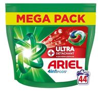 Ariel Pods 4en1 +Ultra Détachant, Lessive en Capsules, 44 Lavages, Élimine Même les Tâches Incrustées Depuis 7 Jours