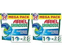 Ariel Pods Grandiose Alpine, Lessive en Capsules, 29 Lavages, 2X Action Détachante et Anti-Odeur Sur Les Tâches Tenaces, Dissolution Rapide Même à Froid, Fabriqué en France (Lot de 2)