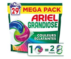 Ariel Pods Grandiose Couleurs Eclatantes, Lessive en Capsules, 29 Lavages, Idéal Pour Les Lessives Mixtes, Dissolution Rapide Même à Froid, Fabriqué en France