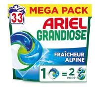Ariel PODS Grandiose Fraîcheur Alpine, Lessive En Capsule, 33 Lavages, Pour Les Lessives Mixtes, Dissolution Rapide Même A Froid, Fabriqué En France