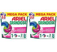 Ariel PODS Grandiose Fraîcheur de Printemps, Lessive en Capsule, 33 Lavages, Idéal Pour Les Lessives Mixtes, Dissolution Rapide Même à Froid, Fabriqué en France (Lot de 2)