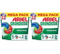 Ariel PODS Grandiose Original, Lessive en Capsule, 33 Lavages, Idéal Pour Les Lessives Mixtes, Dissolution Rapide Même à Froid, Fabriqué en France (Lot de 2)