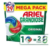Ariel Pods Grandiose Original, Lessive en Capsules, 29 Lavages, 2X Action Détachante et Anti-Odeur Sur Les Tâches Tenaces, Dissolution Rapide Même à Froid, Fabriqué en France