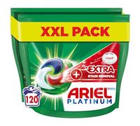 Ariel Tout-en-un Platinum PODS Détergent à lessive liquide en comprimés/capsules, 120 lavages (60 x 2) avec élimination supplémentaire des taches pour plus d'hygiène