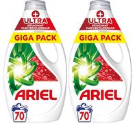 Ariel +Ultra Détachant Lessive Liquide, 70 Lavages (3.15L), Élimine Même les Tâches Incrustées Depuis 7 Jours, Impeccable Même à Froid, Fabriqué en France (Lot de 2)
