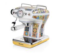 Ariete 1389/1P Machine Expresso Manuelle 0.9L, 15 Bar, 850W, Compatible Café Moulu/Dosette, 2 Tasses, Mousseur Lait, Acier Inox, Bleu/Jaune