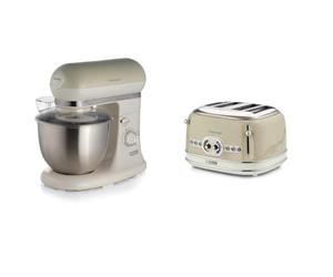 Ariete 1588 Robot pâtissier à rotation planétaire vintage-retrò, capacité 5,5 litres, 7 vitesses & 156 Grille-pain design Vintage 4 tranches, 1600 watts, 6 niveaux de grillage, Beige pastel