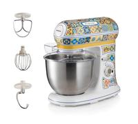 Ariete 1588 Robot Patissier Positano, 7 Vitesses, 3 Fouets pour les Pétrissages Doux et Durs, Couvercle Anti-Éclaboussures, Bol en Acier Inoxydable de 5,5 Litres, Design Méditerranéen, 2400 Watts