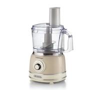 Ariete 1781 Robot de Cuisine Vintage, Hache, Pétrit, Tranche et Râpe, Lames Acier Inoxydable, 2 Vitesses+Pulse, pour Pain, Pizza, Desserts et pour Fouetter la Crème, Capacité 1,2L, 1000W, Beige