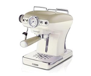 Ariete Espresso Vintage 1389, Machine à Café Expresso Pour Poudre Ou Dosette Ese, 1 Et 2 Tasses, Buse Cappuccino, Support de Tasse en Acier Inoxydable, 15 Bars, 850W, Beige