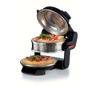 Ariete Four à Pizza Double 927, Four à Pizza avec 5 Niveaux de Cuisson, 2 Plaques Réfractaires Anti-Adhésives, 2 Lames en Bois Incluses, Max 400°C, 2 Thermostats, Diamètre 32 Cm, 2300W, Noir