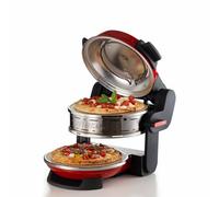Ariete Four à Pizza Double 927, Four à Pizza avec 5 Niveaux de Cuisson, 2 Plaques Réfractaires Antiadhésives, 2 Lames en Bois Incluses, Max 400°C, 2 Thermostats, Diamètre 32 Cm, 2300W, Rouge