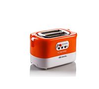 Ariete GAL-130292 159 Toastime Grille-Pain 2 tranches avec Pinces, tiroir ramasse miettes, Fonction décongélation et Chauffage, 9 Niveaux de dorure, Chauffe brioche, Acier Inoxydable, Blanc/Orange