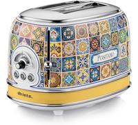 Ariete Toaster 155 Positano, Style Méditerranéen, 2 Fentes Larges, 6 Niveaux de Brunissement avec Ejection Automatique, Bac à miettes, Fonctions de Grillage, Chauffage et Décongélation, 810W