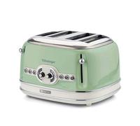 Ariete Vintage 4 Slices Toaster 156, Grille-Pain avec 6 Niveaux de Grillage, Éjection Automatique, Fonction Décongélation, Tiroir Ramasse-Miettes Amovible, Corps en Acier Inoxydable, 1600W, Vert