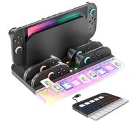 AriKroii 6 en 1 Chargeur pour Nintendo Switch 2 ,Station de Charge Compatible avec console et Contrôleurs Nintendo Joy-con 2, 7 Modes RGB Lumière et Indicateur de Charge 9 Emplacements Cartes de Jeu