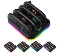 AriKroii Chargeur pour Nintendo Switch 2, Station de Charge 4 en 1 sans Fil Charge Rapide pour Contrôleurs Joy-Con 2,avec éclairage RVB et Indicateur LED(Noir)
