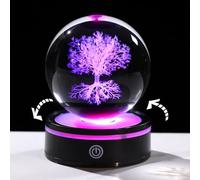 Arikyrist Arbre de vie rotatif 3D Boule de cristal Cadeau pour femme avec base lumineuse LED Arbre généalogique