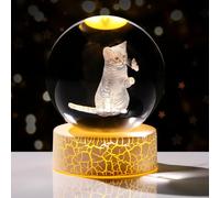 Arikyrist Boule de cristal 3D en forme de chat et de papillon de 8 cm avec support lumineux LED chaud sur le thème des chats, ornements de collection cadeaux pour femmes, filles, amies, maman